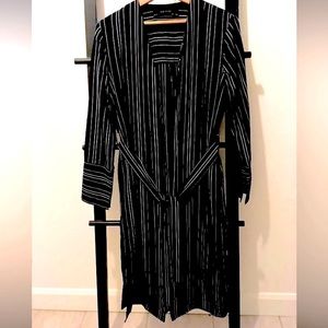 ❤️ Long structured jacket with tied belt navy blue ZARA